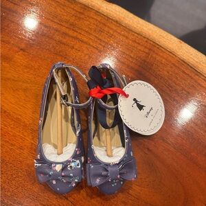 Janie and Jack Navy Floral Bow Flats